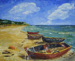 Boote am Strand, Acryl gespachtelt