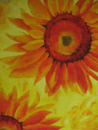 Sonnenblume orange, Acryl gespachtelt auf Leinwand